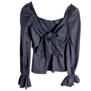 Intermix Navy Blue Long Bell Sleeve Bow Puff Sleeve Top Size S